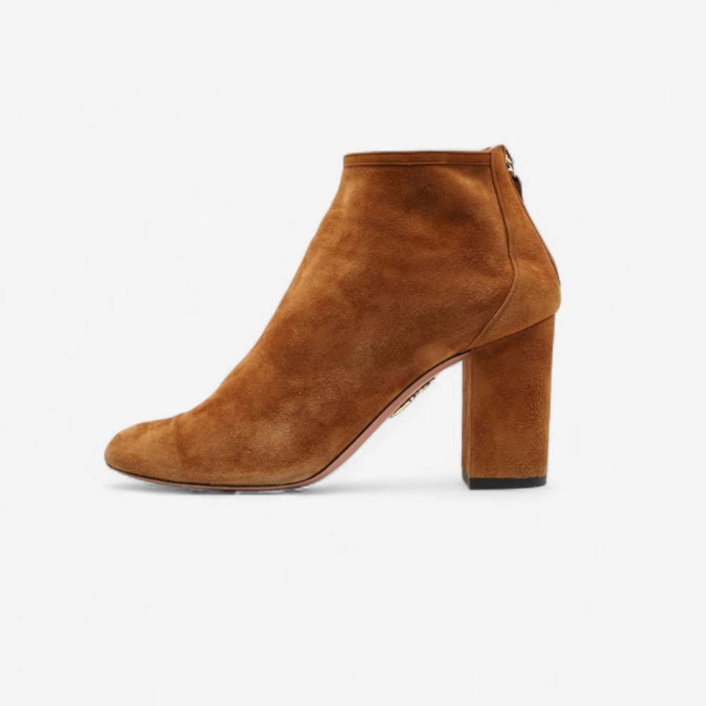 Aquazzura Downtown Tan Suede Heeled Ankle Boots